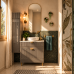 Bagno caldo con lavabo e piante
