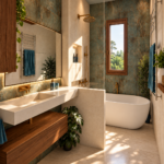 Bagno contemporaneo con luce naturale