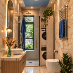 Bagno spa moderno con dettagli dorati